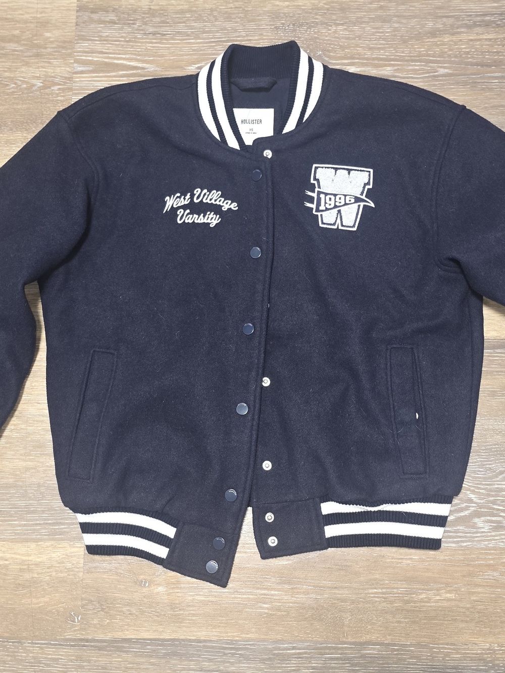Hollister West Village Varsity Graphic Bomber Jacket Navy Women’s XS